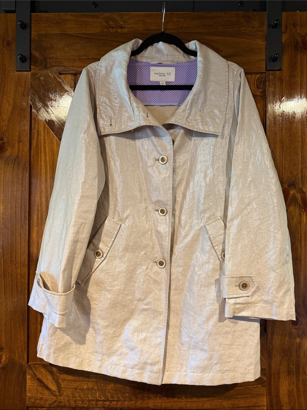 Madison Light Beige Trench Coat with Subtle Sheen